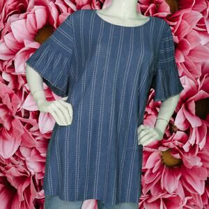 Blue Striped Top Blouse 3X